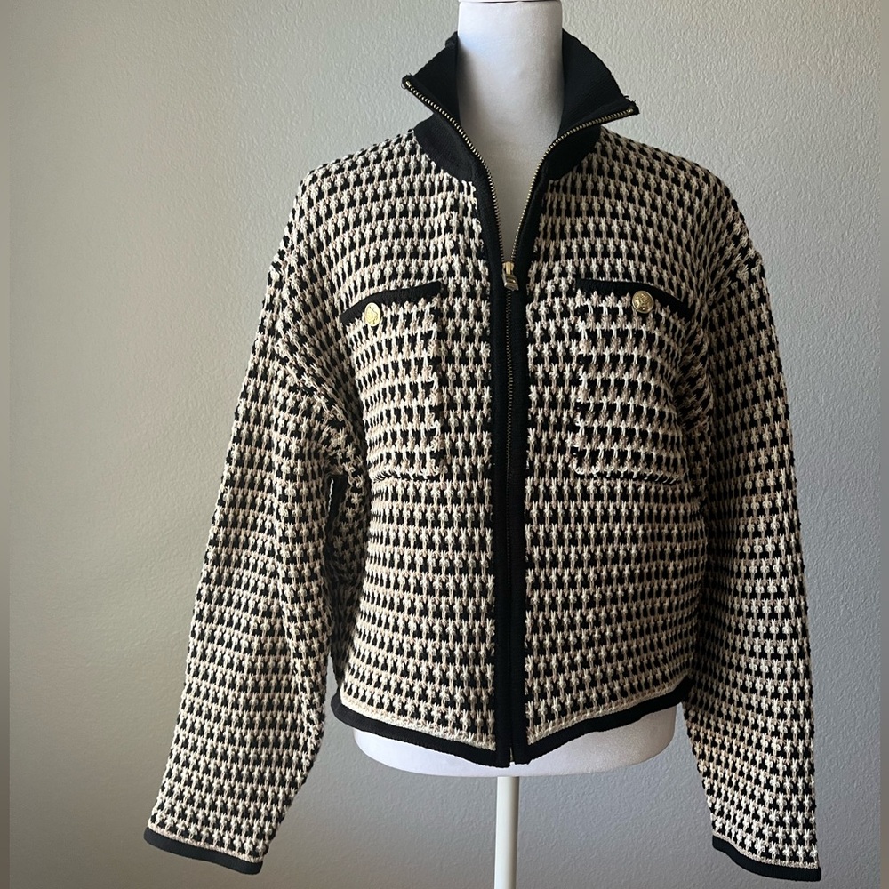 J. Crew Black and Cream Houndstooth Blazer